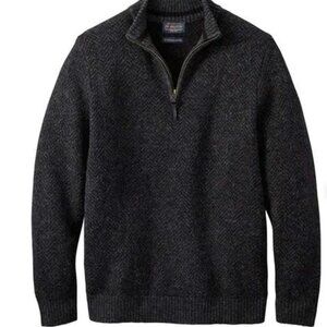 Pendleton Shetland Black Wool Half Zip Sweater Mock Neck in Charcoal/Black